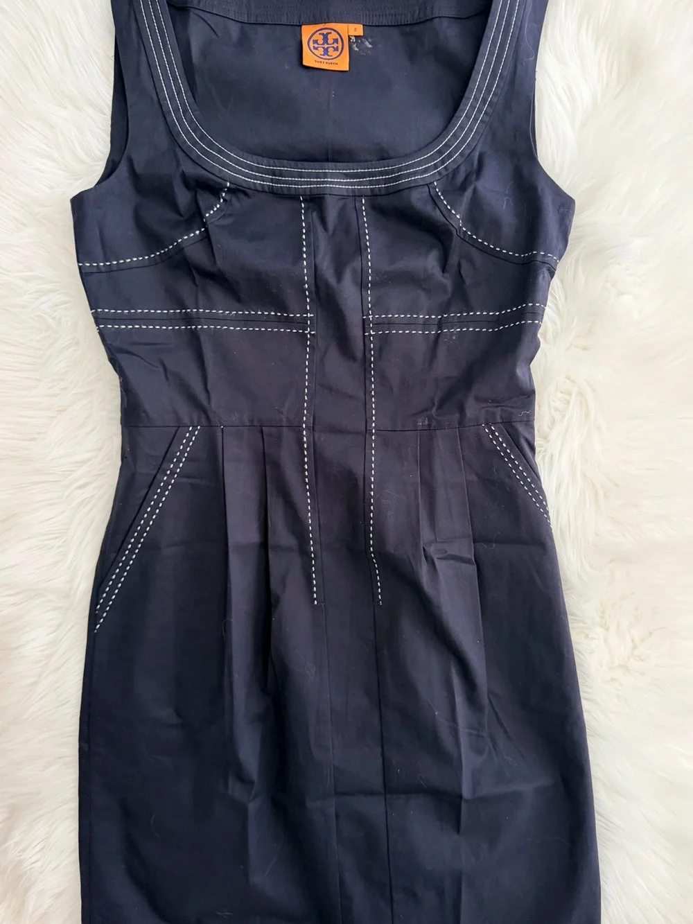 Tory Burch Navy Square-Neck Sleeveless Mini Dress